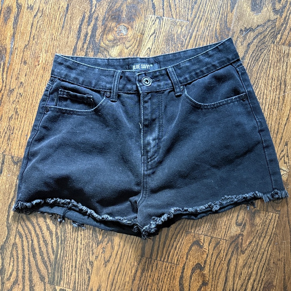 Blue Savvy Black Denim Shorts Junior 7 waist 28